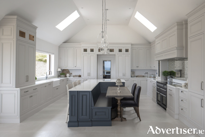 MLK bespoke Charlotte inframe kitchen. Colours: Farrow & Ball Cornforth White & Railings