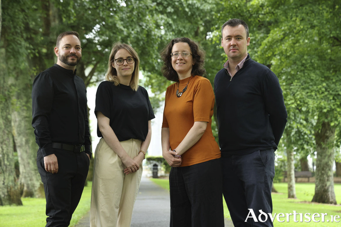 Pictured L-R: Dr Mihai Lomora, College of Science and Engineering, Dr Eimear Morrisey, College of Medicine, Nursing and Health Sciences, Dr Muireann O’Cinneide, College of Arts Social Sciences and Celtic Studies, and Dr William Ronan, College of Science and Engineering from University of Galway. (Credit: Aengus McMahon)