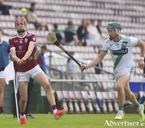 Athenry&#039;s Matthew Feeney and Moycullen&#039;s Fiachra McDonagh in action from the Frovis Mazars Galway Senior Club Championship game at Pearse Stadium in August. (Photo: Mike Shaughnessy)