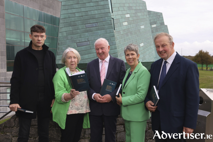 
Attending the book launch in ATU Galway City, L to R: Dr Mark McCarthy, Senior Lecturer and Programme Chair in Heritage, ATU and co-editor/contributing author; Marion Coy, former GMIT President; Bernard O’Hara, former GMIT Registrar and co-editor/contributing author; Dr Orla Flynn, President, ATU; and Dr Michael Hannon, former GMIT Acting President.