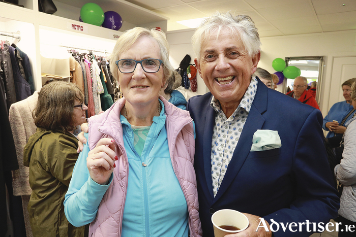 At the opening of Cancer Care West Charity Shop in Oughterard Ann Ferguson with Noel Cunningham. 
Photo Sean Lydon
