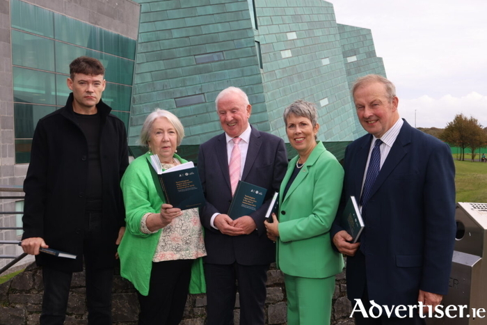 Attending the book launch in ATU Galway City, L to R: Dr Mark McCarthy, Senior Lecturer and Programme Chair in Heritage, ATU and co-editor/contributing author; Marion Coy, former GMIT President; Bernard O’Hara, former GMIT Registrar and co-editor/contributing author; Dr Orla Flynn, President, ATU; and Dr Michael Hannon, former GMIT Acting President.