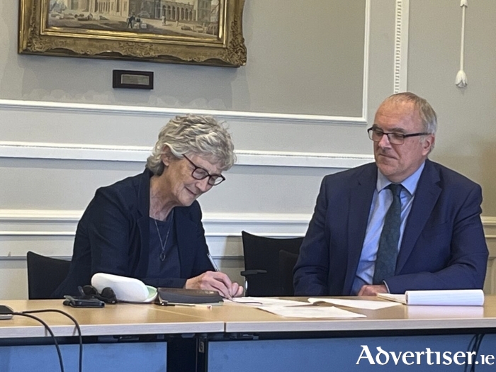 And they're off — Independent presidential election candidate and Galway West TD Catherine Connolly pictured signing her nomination papers at the Custom House on Tuesday. The campaign proper got underway last evening when the lineup of three candidates was confirmed by the deadline. Polling takes place on Friday October 24.