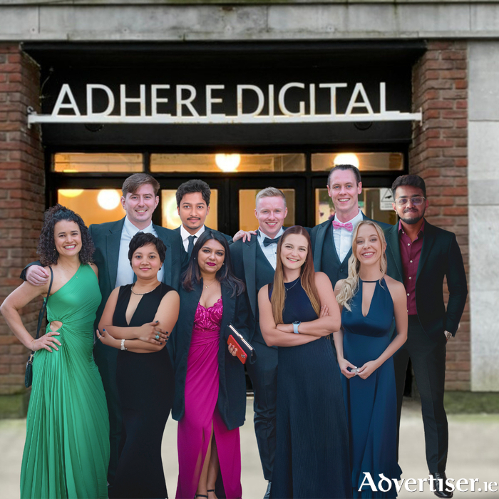 The Adhere Digital team in front of the company's office at Fairhill Rd Lower, The Claddagh, Galway city.