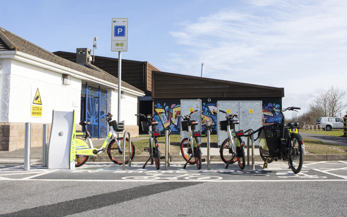 EV bikes in Westside. The charging station is part of the area's pilot Decarbonisation Zone (Photo: Cormac Mac Mahon, GCC)