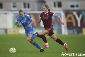 Galway United&rsquo;s Ceola Bergin and Waterford&rsquo;s Sophie Slattery in action from the SSE Airtricity Women&rsquo;s Premier League game at Eamonn Deacy Park on Saturday. (Photo: Mike Shaughnessy)