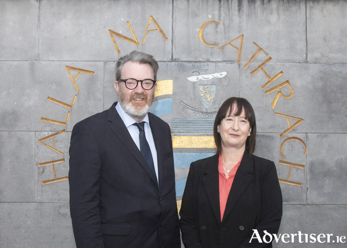Councillor Níall Mc Nelis, the recently announced Ministerial Nominee member of the Galway City Local Community Safety Partnership and Kelly Slattery, Community Safety Coordinator. Photo: Cormac Mac Mahon, Galway City Council