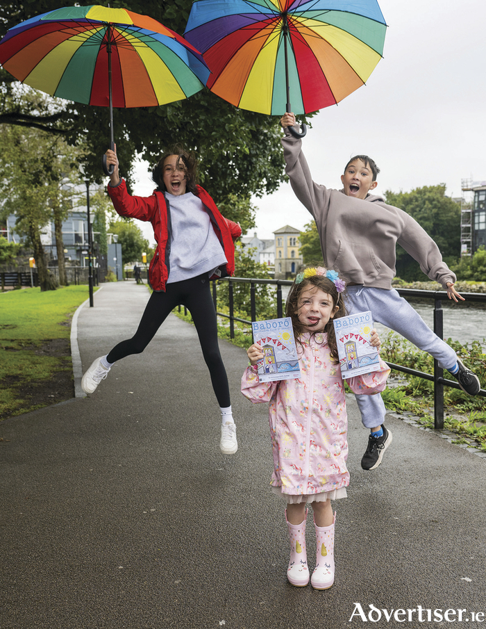 Siblings Sadhbh (12) and Eoghan (10) Chang with Sadhbh Ahern Eames (5) at the launch of Baboró 2025 which brings wonder, play and creativity to Galway. Photo:  Andrew Downes, xposure.