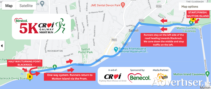 The route for this year's Croí Night Run, which begins at 8pm on Friday.