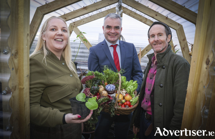At the launch of the Galway City Partnership Rooftop Garden were Minister Dara Calleary, Galway City Partnership CEO Linda Sice Brogan and gardener Seamus O'Donnell. Photograph by Aengus McMahon