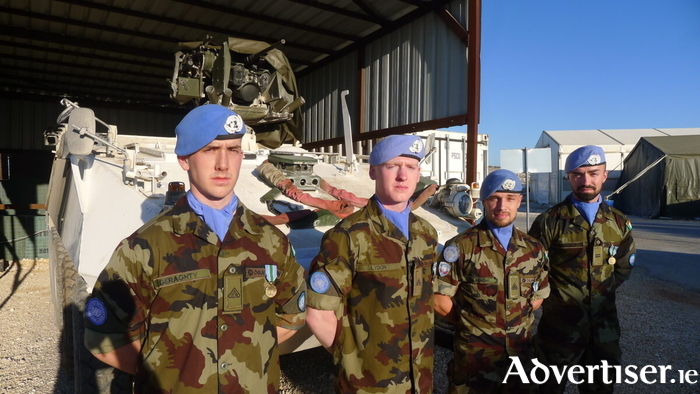 L-R: Pte Dillon Geraghty (20), Caherlistrane; Pte Noel Lydon (21), Moycullen; Pte Marcus Ohlstrom (27), Moycullen; Cpl David Casserly (28) Westside. (Photo: Maxim Kelly)