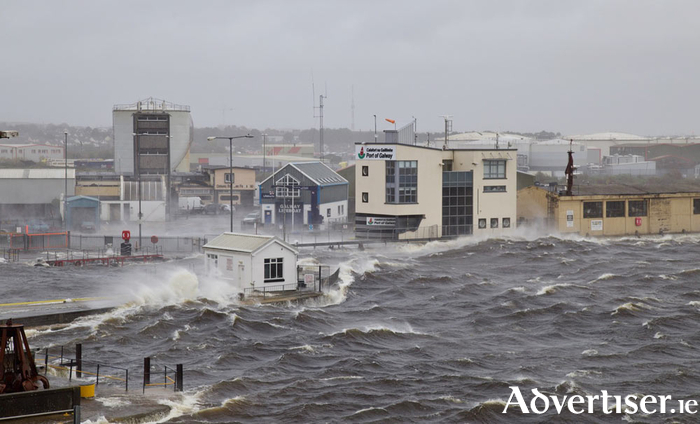 Galway's docks flooded in 2017 during Storm Ophelia (Photo: James Corballis)