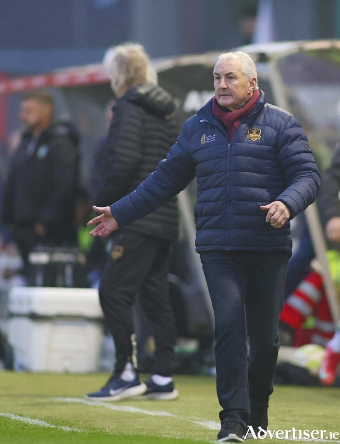Galway United manager John Caulfield at the SSE Airtricity Men's Premier Division game against Shamrock 
Rovers in Eamonn Deacy Park in April. 
(Photo: Mike Shaughnessy)