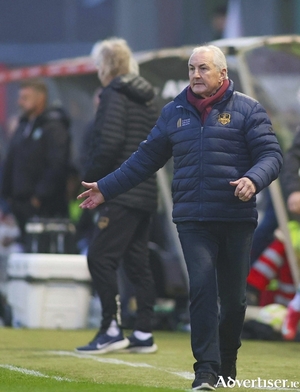 Galway United manager John Caulfield at the SSE Airtricity Men&#039;s Premier Division game against Shamrock 
Rovers in Eamonn Deacy Park in April. 
(Photo: Mike Shaughnessy)