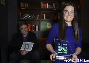 Tom&aacute;s and Sarah Kenny with their 2021 An Post &#039;Bookshop of the Year Award&#039; for Kenny&#039;s Bookshop &amp; Art Gallery (Photo: Lorraine O&#039; Sullivan)