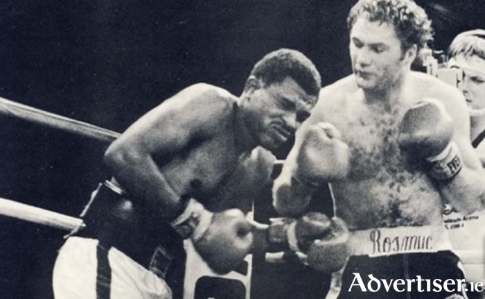 Seán Mannion in his prime, defeating Roosevelt Green in the fight prior to his WBA light middleweight world title fight against Mike McCallum, 1984