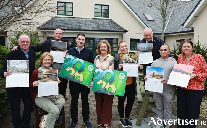 Galway Hospice has launched its 2026 Calendar. Pictured are featured local photographers PJ Downey, Mary Greene, Eoin Ferguson, calendar sponsor Ronan Walsh, Snap Galway, Galway Hospice Chief Executive Mary Nash, Jana Antolova, John Boyle, Michael Deligan, and Patricia Keane. (Photo: Seán Lydon)