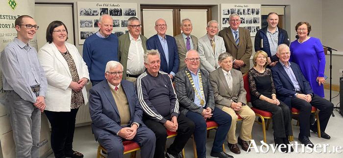 Back Row, Left to Right: Alan Fox, committee member; Brid Higgins, PRO, Westen Family History Association; Michael Carroll, committee member; Gerard Naughton, committee member; Gerard Real, Treasurer, Westen Family History Association, Kevin Glynn, committee member; Gerard Jenning, former Chairperson: Michael Martin, Former Chairperson; Gearoid Ó Fathaigh, committee member; Annette Harte, committee member; Front Row, Left to Right: Frank Kearney, committee member; Pat Burke, committee member; Cllr. David Collins, Cathaoirleach Galway Co. Council, Paul O’Donnell, Founder, Westen Family History Association, Ann Lane, Secretary, Westen Family History Association, Ray Flaherty, committee member. Photo: (credit Mary Duddy). 