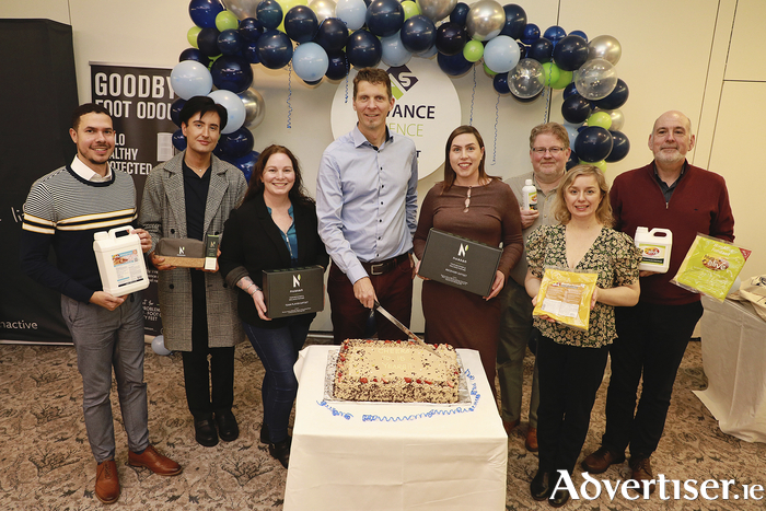 At the Advance Science 15 years celebrations L-R Felix Diaz, Adrian Brennan, Nikki Venter, Dara Scott (Managing Director), Linda Connor, Liam Ferrie, Maria Ferrie, Brian Daly. Photo Sean Lydon