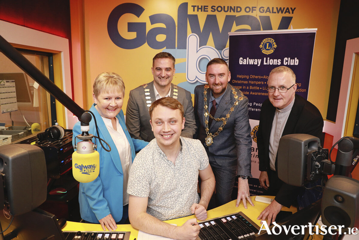 Pictured are Lion Geraldine Mannion; President GLC Dan McMullin; Mayor Councillor Michael Cubbard, Bishop Michael Duignan and seated is John Morley of GBFM.