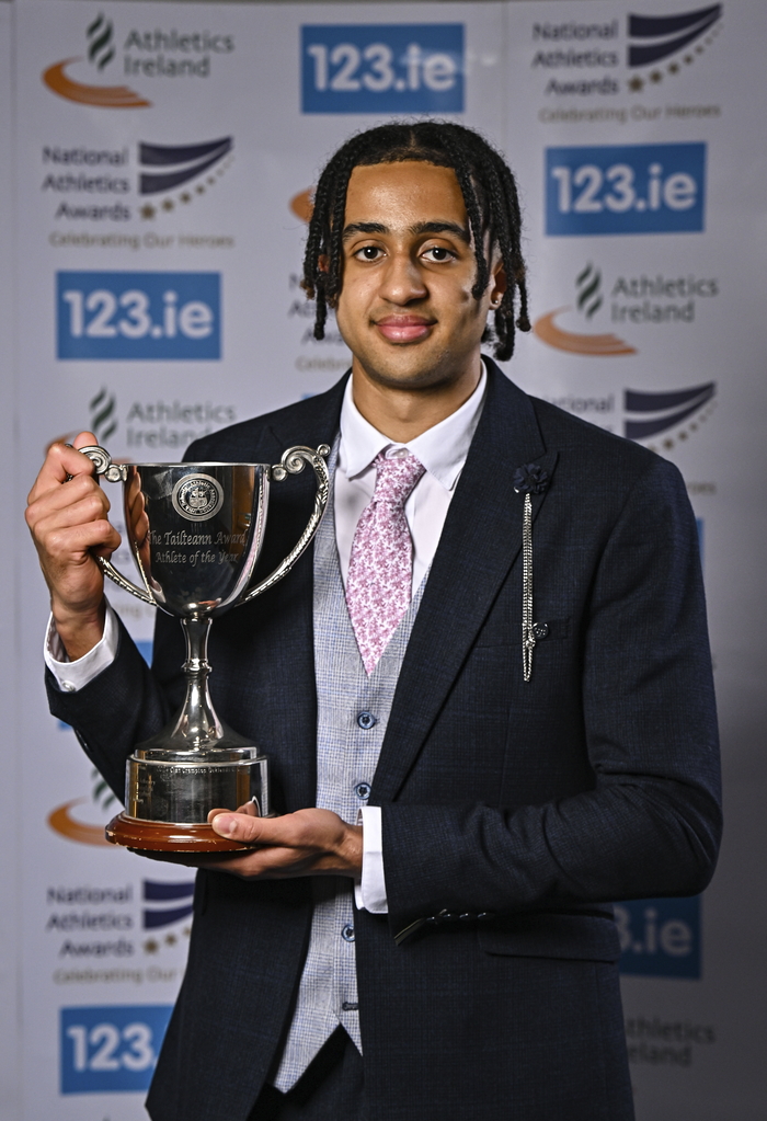 Schools Athlete of the Year Sean Doggett pictured with their award during the 123.ie National Athletics Awards ceremony at the Crowne Plaza Hotel in Santry, Dublin. (Photo by Sam Barnes/Sportsfile)