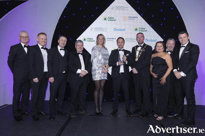 Left to right – delegation from Galway City Council receiving the Festival of the Year award at the Chambers Ireland Excellence in Local Government Awards 2025: Ian Talbot Chief Executive, Chambers Ireland; Cllr Alan Cheevers, Deputy Mayor of the City of Galway; Leonard Cleary, Chief Executive, Galway City Council; Minister of State for Older People and Housing, Kieran O'Donnell TD; Ally Smith, Fáilte Ireland; Tiarnan McCusker, Community Climate Action Officer, Galway City Council; Cllr Mike Cubbard, Mayor of the City of Galway; Elizabeth Fanning, Director of Services, Galway City Council; Derek Pender, Director of Services, Galway City Council; and Cllr Eddie Hoare.