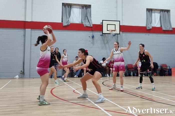 University of Galway Mystic&rsquo;s Demetra Yennari, Claire Hickey and Georgia Munnelly in the game against Moy Tolka Rovers on Saturday, December 13.
