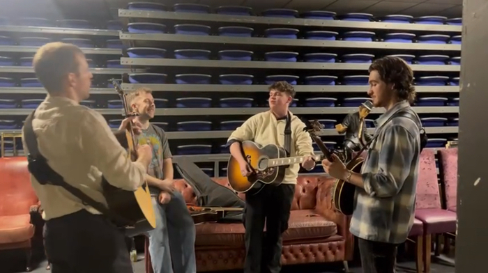 Galwayman Cillian Coleman (centre) jamming with Kingfishr backstage at the TF Royal Theatre in Castlebar earlier in December.
