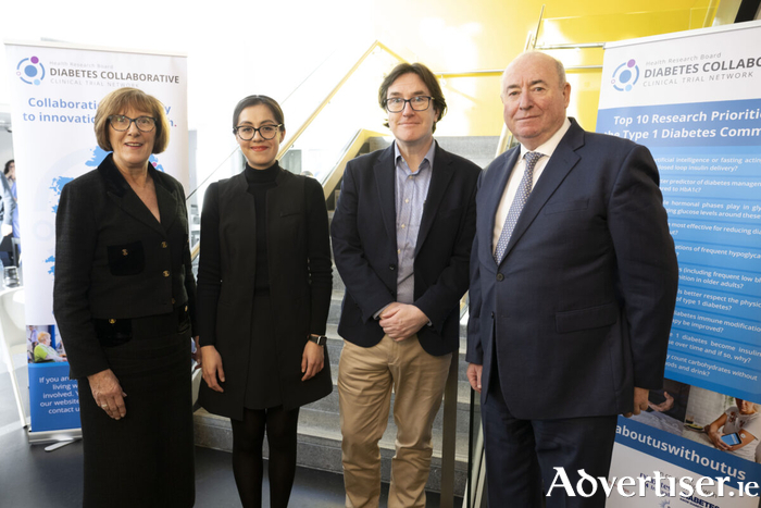 From left, Professor Fidelma Dunne, Director, HRB Diabetes Collaborative Clinical Trial Network, University of Galway with scholarship recipient Ruth Alejandra Huerta Sinesio, and Francis Lynch, CEO, A.Menarini Pharmaceuticals Ireland.