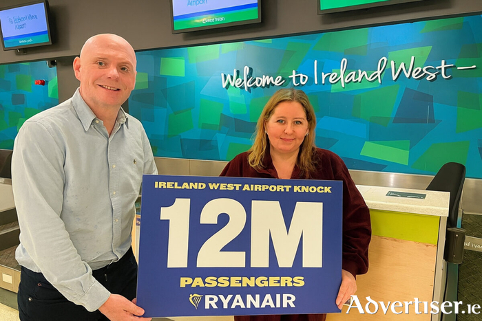 Donal Healy, Head of Marketing, Ireland West Airport and Alison Lynch, Ryanair&rsquo;s 12 millionth passenger at Ireland West Airport