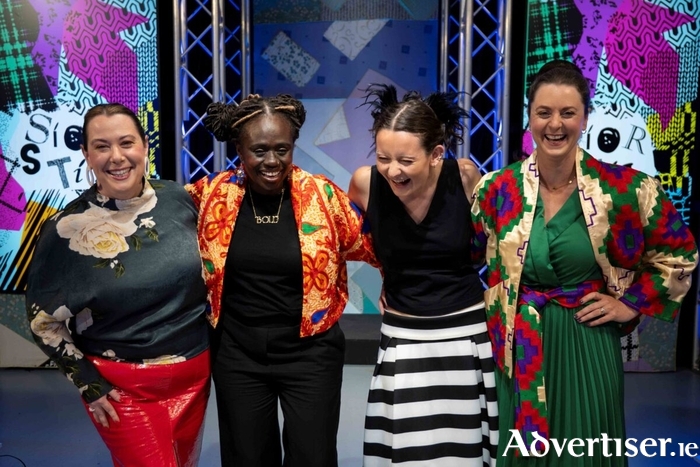 Sin&eacute;ad N&iacute; Uallach&aacute;in (Presenter), Virtue Shine (Guest Judge), Deirdre Allen (Judge) and &Aacute;ndr&iacute;a U&iacute; Thaidhg (Judge) In S&iacute;orst&iacute;l studio