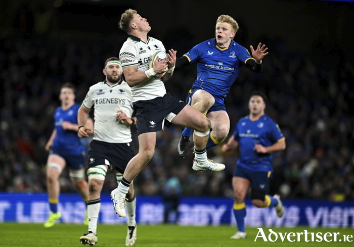 Sam Gilbert of Connacht in action against Tommy O'Brien of Leinster during the United Rugby Championship match between Leinster and Connacht at Aviva Stadium in Dublin. (Photo by Brendan Moran/Sportsfile)