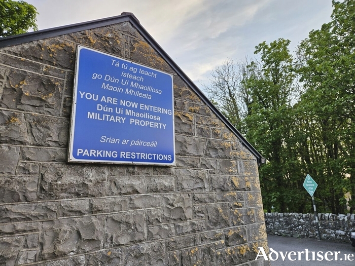 Warning sign outside Renmore Barracks