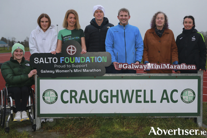 (L-R): Shauna Bocquet (Paralympic Athlete- Craughwell AC), Am&eacute;lie Bocquet (Craughwell AC), Aisling McLoughlin (Salto Systems), Tom Tuohy (Craughwell AC), Loic Bocquet (Race Director), Marion McEvilly (Craughwell AC Chairperson), and Anna Grealish (Athletics Ireland).