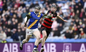 Jamie Ryan of Loughrea in action against Philip Mahony of Ballygunner during the AIB GAA Hurling Senior Club Championship final match between Ballygunner of Waterford and Loughrea of Galway at Croke Park in Dublin. (Photo by Seb Daly/Sportsfile)