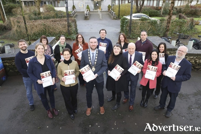 Pictured at the launch of the Parking &lsquo;Information and Learning Packs&rsquo; are (left to right): Back Row: Patrick Fox, Adult Literacy for Life Regional Literacy Coordinator, GRETB; Lisa Martyn, Librarian, Ballybane Library; Ruth Kelly, Galway Adult Basic Education Service, GRETB; Mary Dunne, Principal Consultant/ Director, IRegan; Oliver Lydon, Community and Urban Development Officer, Galway City Council; Natalie Coen, Community and Urban Development Officer, Galway City Council; Martin Kenny, Administration Officer, Galway City Council; Deirdre Keaney Cunningham, Community and Urban Development Officer, Galway City Council. Front Row: Hannah Delaney, Western Development Officer, Age Action; Caroline Rowan, Galway City Library; Mayor of the City of Galway, Cllr Mike Cubbard; Arlene Finn, Communications Officer, Galway City Council; Patrick Greene, Director of Services, Galway City Council; Michelle Fahy, Assistant Staff Officer, Galway City Council; Brendan Moriarty, Galway City Adult Literacy Organiser, GRETB. Photo: Aengus McMahon.