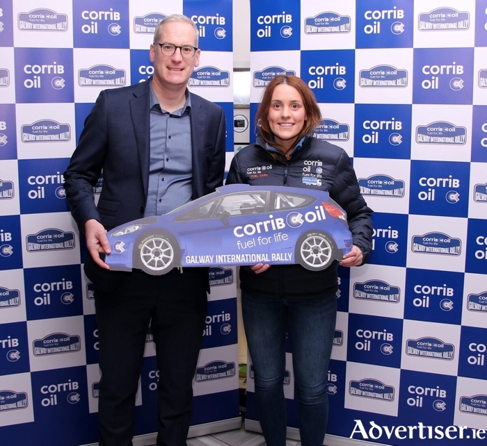 Phillip Monks, Chief Marketing Officer, Corrib Oil and Aoife Raftery at announcement of the company&rsquo;s partnership announcement with the rally driver