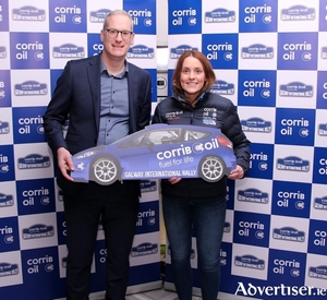 Phillip Monks, Chief Marketing Officer, Corrib Oil and Aoife Raftery at announcement of the company&rsquo;s partnership announcement with the rally driver