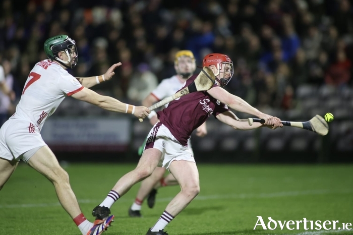 Tom Monaghan scores Galway's goal against Cork. Photo: Mike Shaughnessy