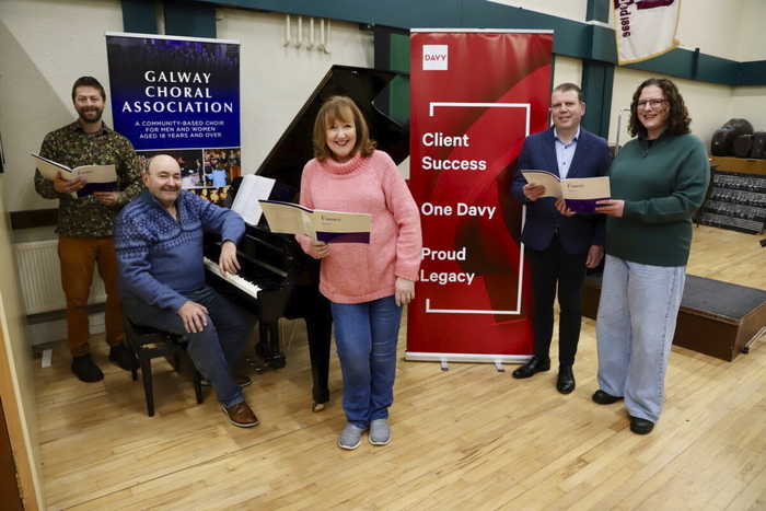 At Galway Choral Association&rsquo;s recent concert launch: (L-R) Jacob Mays GCA; Norman Duffy, musical director; Carol Duffy GCA; Barry Kennedy, director, Davy private clients; and Angelika Knoll, GCA. (Photo: Brian Harding)