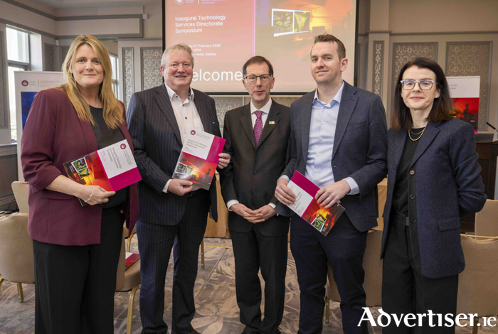 Aoife Duffy, director, Technology Services Directorate, University of Galway; Tom Shiel, site lead, Medtronic; Professor David Burn, University of Galway President; Professor Ted Vaughan, director Institute for Health Discovery and Innovation; and Dr Emer Feerick, R&D technology leader, Medtronic. Photo: Andrew Downes, xposure.