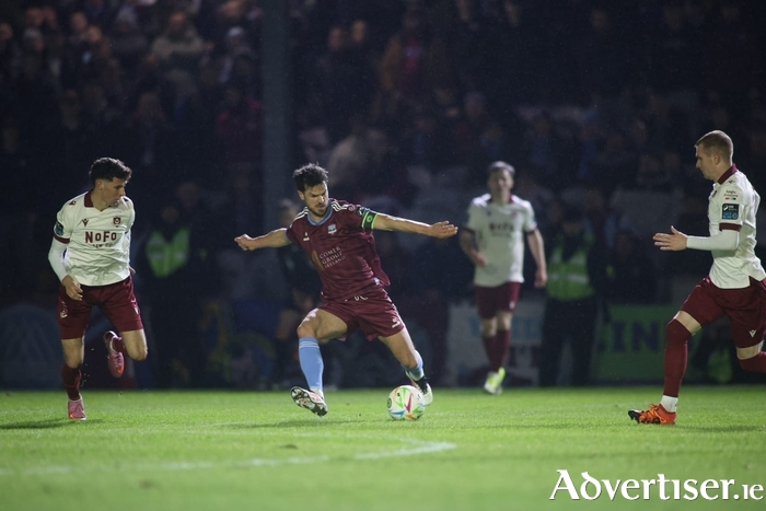 Galway United's Jimmy Keohane has a shot at goal against Drogheda in the opening game of the season at Eamonn Deacy Park. (Photo: Mike Shaughnessy)