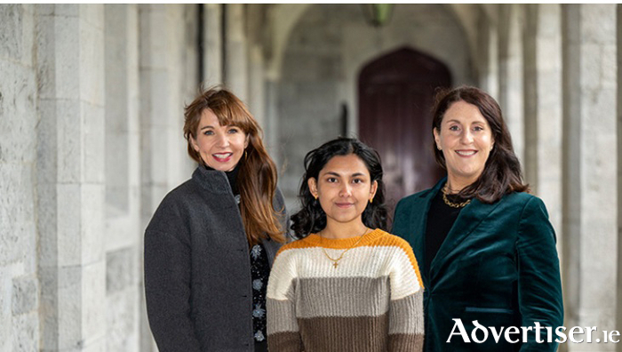 Dorothy Creaven with scholarship recipient Jescintha George Poruthur and Professor Laoise McNamara, Head of the School of Engineering at University of Galway. (Credit &ndash; Andrew Downes, Xposure.)