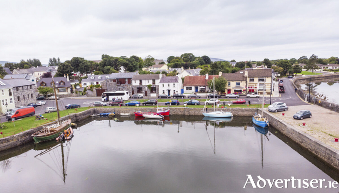 An aerial view of the harbour at Kinvara