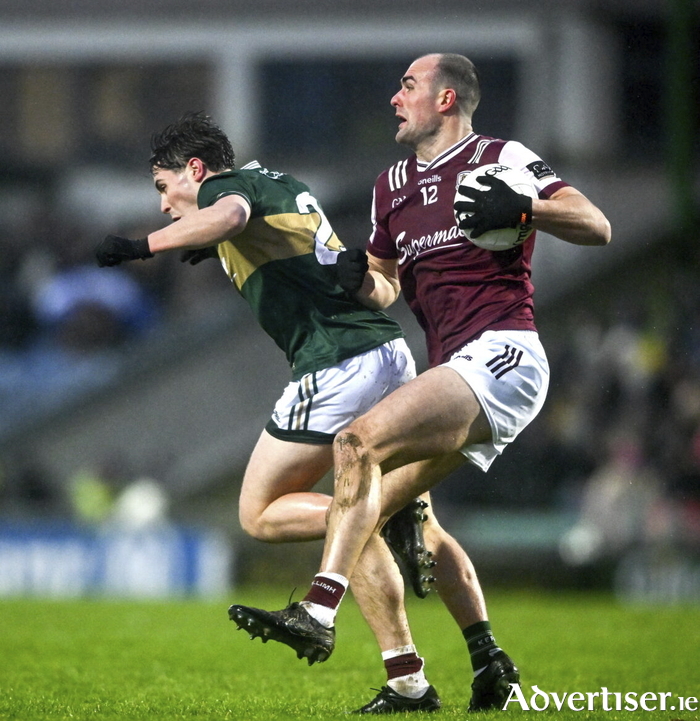 John Maher of Galway in action against Evan Looney of Kerry during the Allianz Football League Division 1 match between Kerry and Galway at Austin Stack Park in Tralee, Kerry. (Photo by Shauna Clinton/Sportsfile)