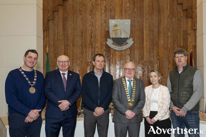 Cllr. Paul Killilea, MD Loughrea/Kinvara, Liam Conneally, Chief Executive, Galway County Council, Mike Melody, Senior Executive Engineer, Environment, Galway County Council, Cathaoirleach of County Galway, Cllr. David Collins Angela Galligan Assistant Engineer, Environment, Galway County Council and Brian Kenny, Director, Kenny Civils and Plant Limited. Photo : Murtography
