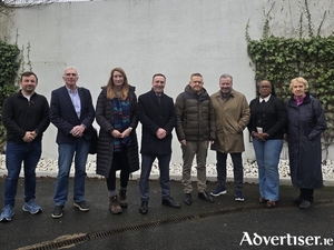 Sean McGuire and John Costello, AtkinsR&eacute;alis; Laura Gaffney, Senior Executive Engineer, Active Travel Department, Galway City Council; Leonard Cleary, Chief Executive, Galway City Council; Cllr. Alan Cheevers; Derek Pender, Director of Services, Project Development, Galway City Council; Cllr. Helen Uchechukwu Ogbu; Cllr. Terry O&rsquo;Flaherty.  Absent from photograph, but also in attendance at the meeting &ndash; Cllr. Shane Forde.