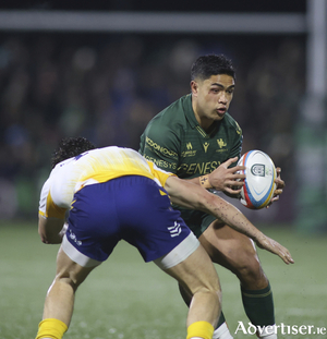 Connacht&rsquo;s Josh Ioane is tackled by Leinster&rsquo;s Joshua Kenny in action from the URC game at the Dexcom Stadium. (Photo: Mike Shaughnessy)