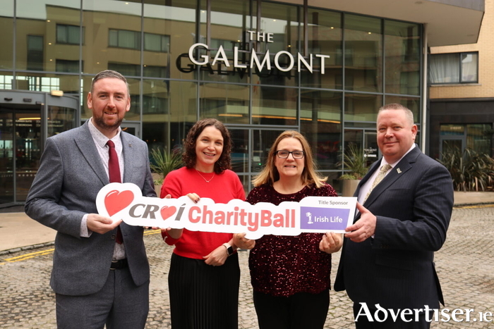 Pictured at the launch of the 2026 Cro&iacute; Charity Gala Ball, sponsored by Irish Life, which will take place on Friday, March 20th, at The Galmont Hotel are: Mike Cubbard, Community and Events Fundraising Coordinator, Cro&iacute;; Edel McDermott, Key Account Manager, Employer Solutions, Irish Life; Christine Flanagan, Director of Fundraising, Cro&iacute;; Stefan Lundstrom, General Manager, The Galmont Hotel & Spa.