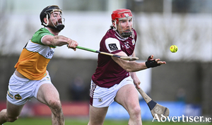 Conor Whelan of Galway in action against Ben Conneely of Offaly during the Allianz Hurling League Division 1A match between Offaly and Galway at St Brendan's Park in Birr, 
Offaly. (Photo by Piaras &Oacute; M&iacute;dheach/Sportsfile)
